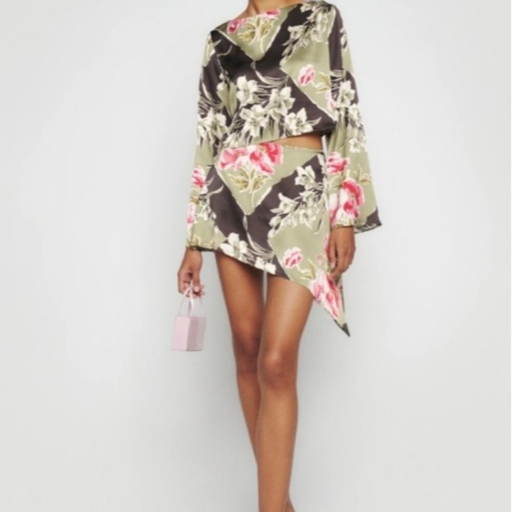 Reformation Anaya Floral Silk Two Peice Skirt Set Size 2 - Picture 8 of 13